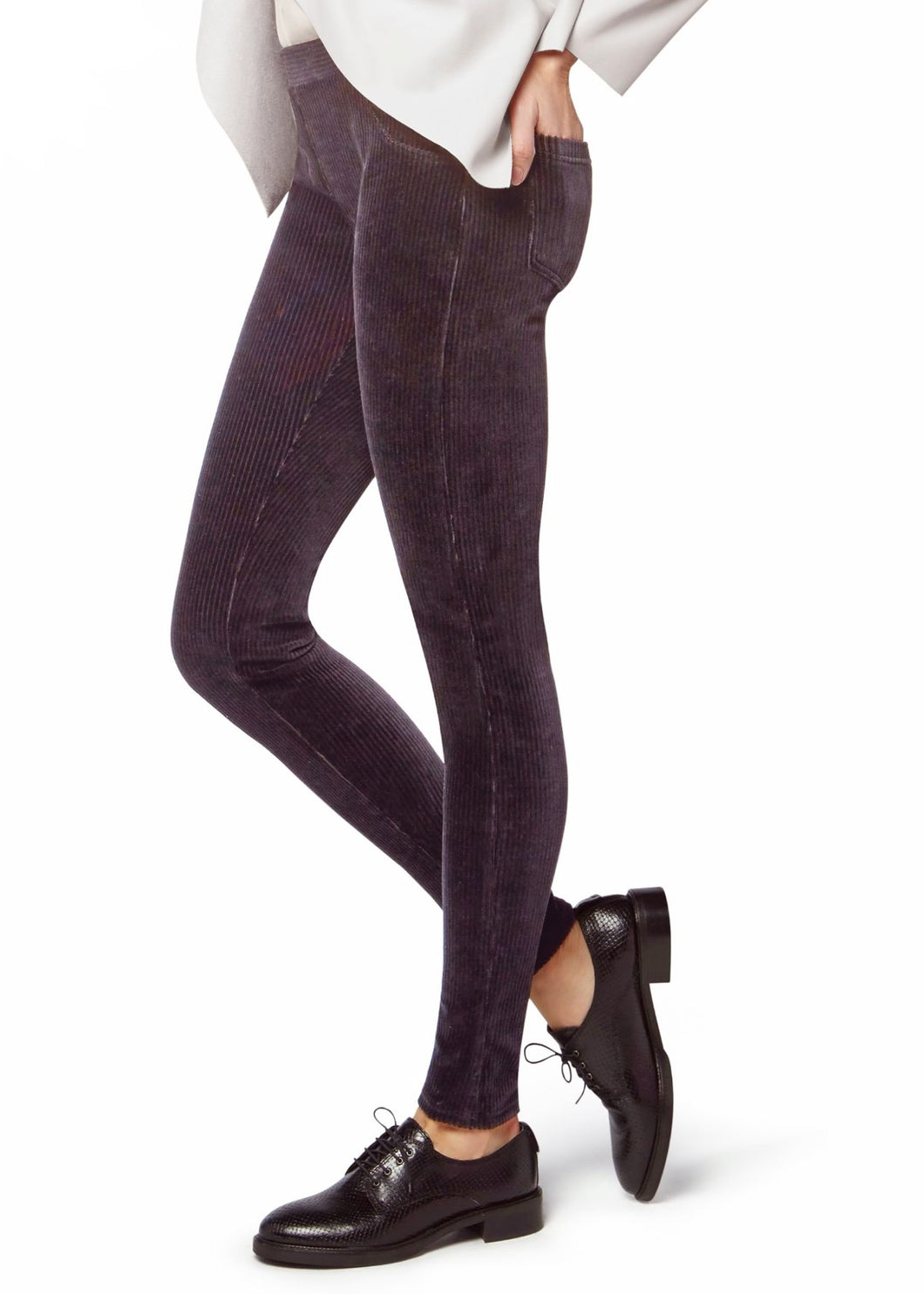 Leggings pantalone in velluto a coste Philippe Matignon verde bosco e bordeaux